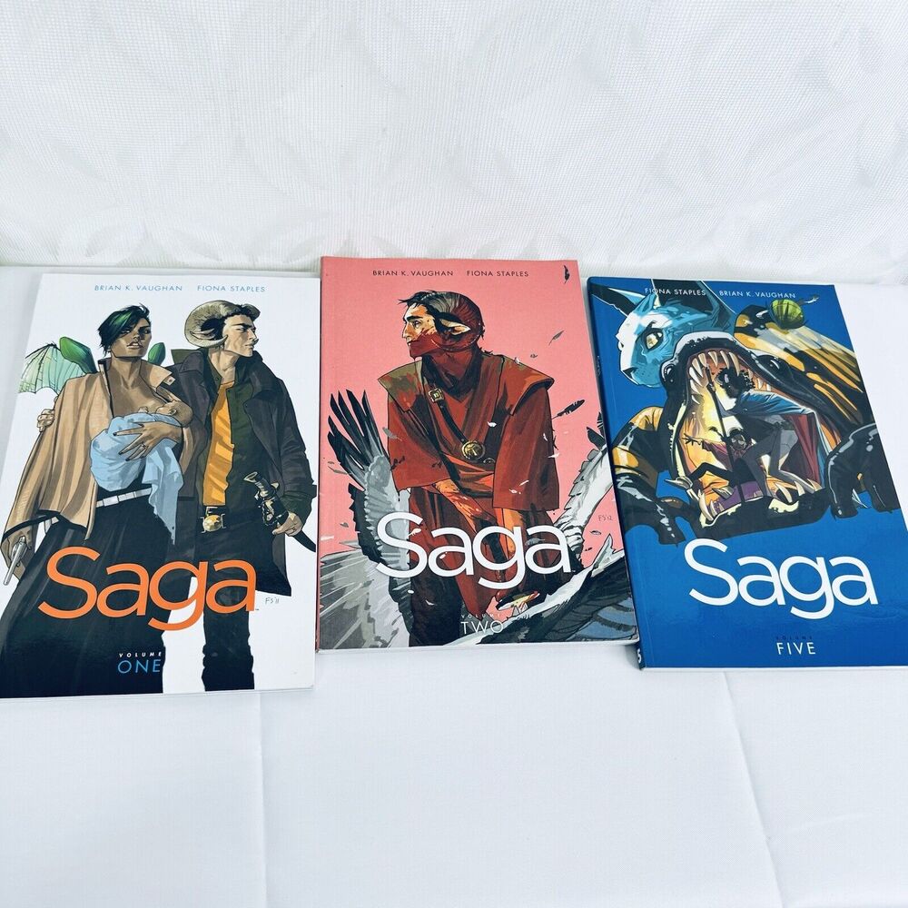 Saga Volume 1-2 5 TPB Lot Image TradePaperback Brian K Vaughan & Fiona‎ Staples